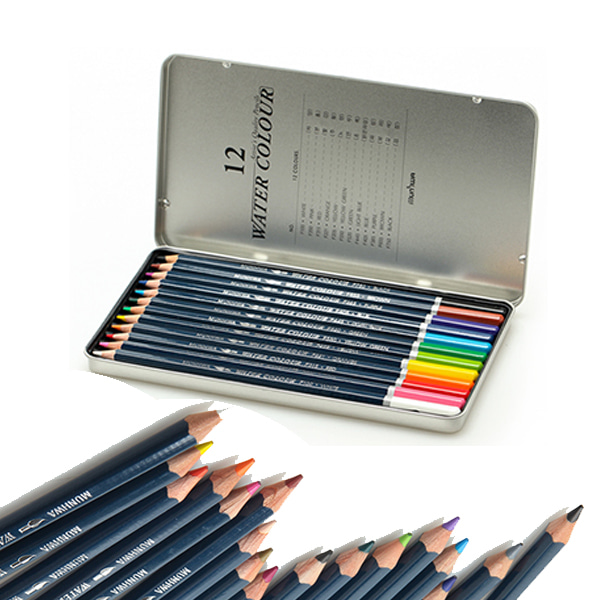 문화 12색 수채 틴 색연필 수채화색연필