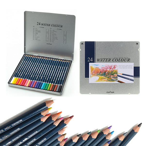 문화 24색 수채 틴 색연필 수채화색연필